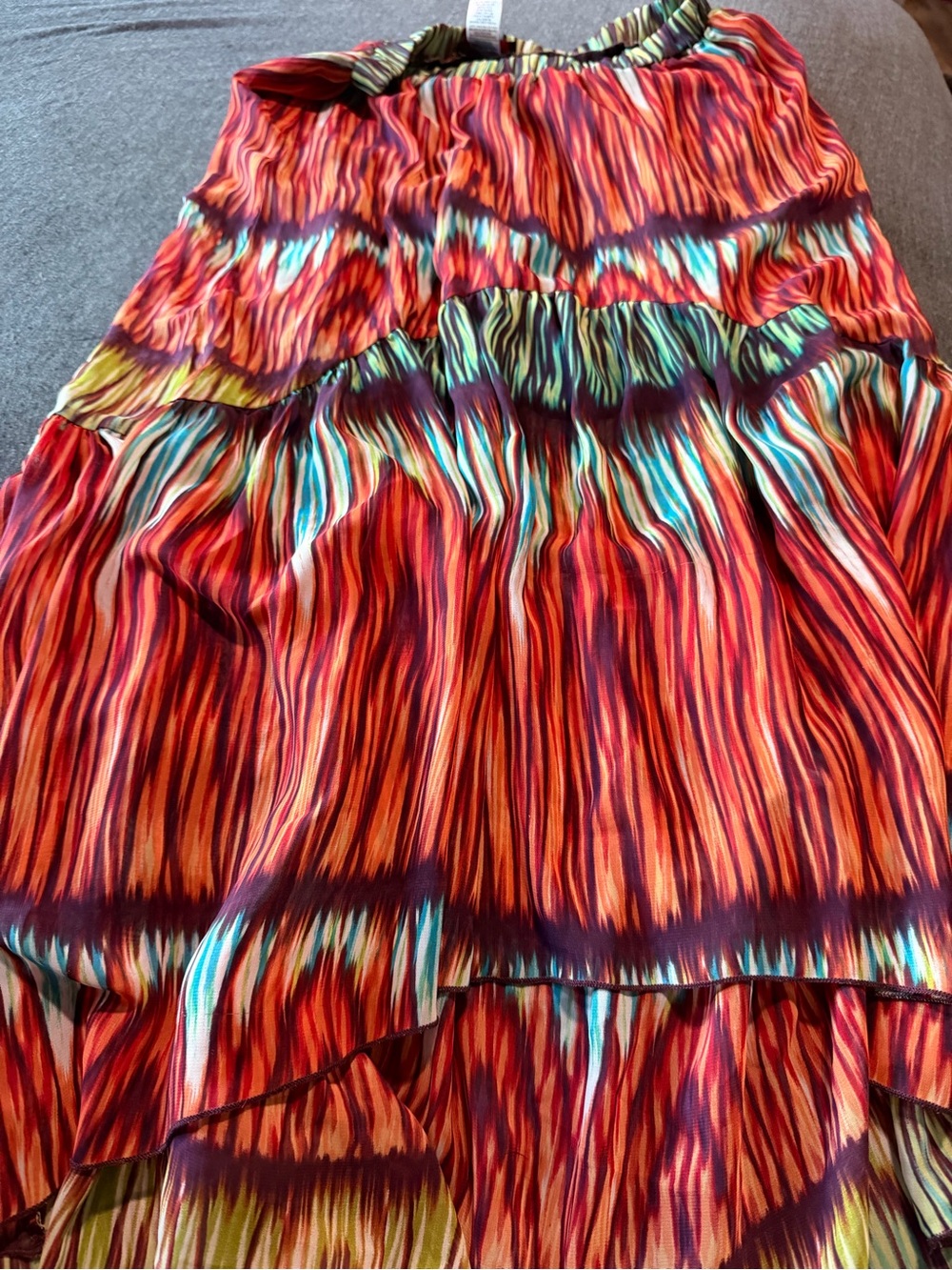 Multi-Color Tiered Maxi Skirt - Vibrant Red Pattern